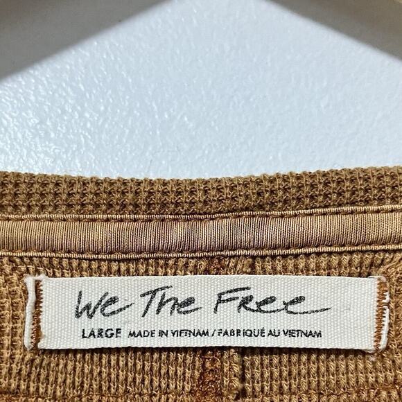 Free People Tasha Thermal Top Size L Ochre Combo Snap Button Cuffs Bohemian - Picture 6 of 8